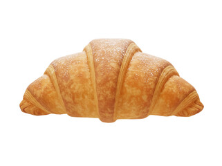 Golden brown croissant with powdered sugar isolated PNG, delicious pastry on transparent background for breakfast and bakery concepts