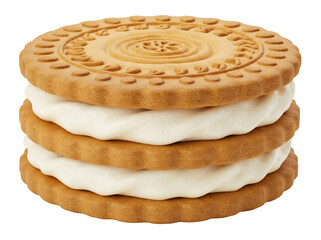 Stacked sandwich cookies with cream filling isolated PNG, delicious dessert with multiple layers on transparent background