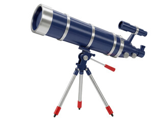 Blue telescope with silver accents isolated PNG, astronomical instrument for stargazing and space...
