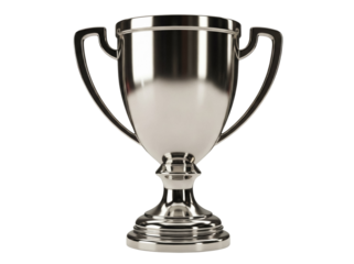 Shiny silver trophy cup isolated PNG, award prize for winning competition or championship on transparent background