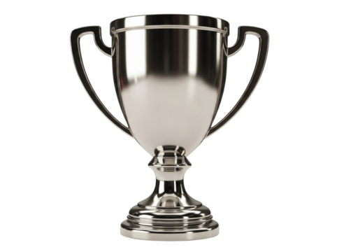 Shiny silver trophy cup isolated PNG, award prize for winning competition or championship on transparent background