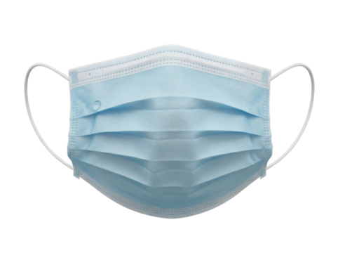 Light blue surgical face mask isolated PNG, personal protective equipment for healthcare and medical use on transparent background