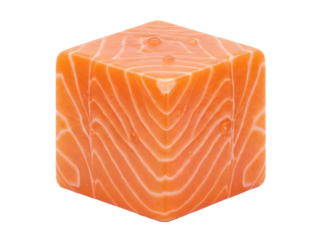 Fresh salmon cube isolated PNG, raw fish fillet block on transparent background for healthy eating and culinary design
