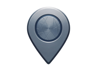 Metallic map pointer isolated PNG on transparent background, location pin for navigation and travel apps, modern design element
