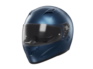 Blue motorcycle helmet isolated PNG on transparent background, protective headgear for riders and racing enthusiasts, safety equipment