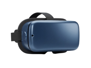 Blue VR headset isolated PNG on transparent background, virtual reality glasses for gaming and immersive experiences, modern tech
