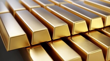 Gold bar stack closeup shining luxury bullion heap with warm reflection conveying wealth and value shiny gold bars stacked neat rows reflective metal