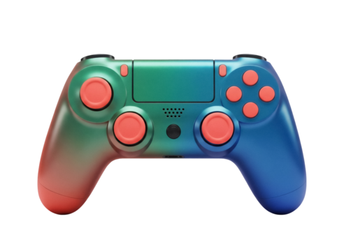 Colorful gradient gamepad PNG isolated on transparent background, modern gaming controller for console and PC games - Powered by Adobe
