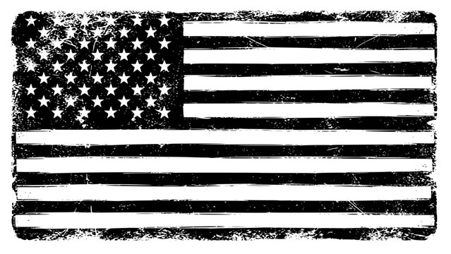 Vintage USA flag vector, distressed line-art texture, monochrome, isolated, perfect for retro badges, labels and t-shirt designs