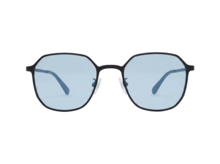 Stylish black frame glasses with blue lenses isolated PNG, modern eyewear for fashion and eye protection on transparent background