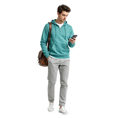 Young Man in Casual Clothing Using Smartphone