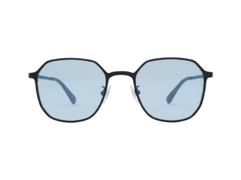 Stylish black frame glasses with blue lenses isolated PNG, modern eyewear for fashion and eye protection on transparent background