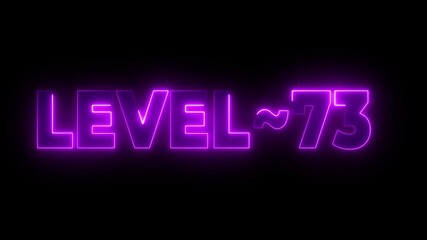 Neon Purple Level 73 Text Animation Glowing Effect Dark Background level up gaming - Powered by Adobe
