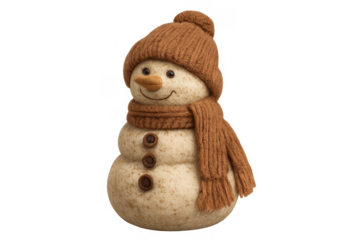 Cute christmas snowman wearing knitted hat and scarf