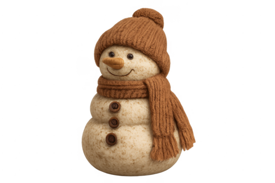 Cute christmas snowman wearing knitted hat and scarf