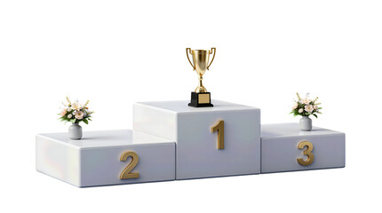 Award Podium With Golden Trophy 3D Render