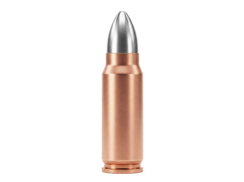 7 62x39mm cartridge isolated on transparent background, rifle ammunition for AK-47 and SKS rifles, military and hunting use