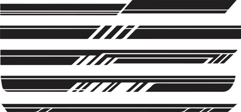 Set of modern black and white vector racing stripes and car decals for vehicle design