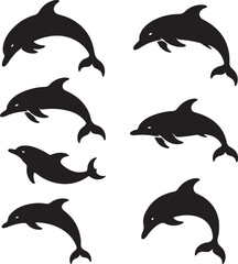 Naklejka premium Dolphin Silhouettes Swimming Together a Dynamic and Playful Ocean Scene