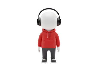3D cartoon character with headphones and red hoodie isolated PNG, stylish avatar for social media and creative projects