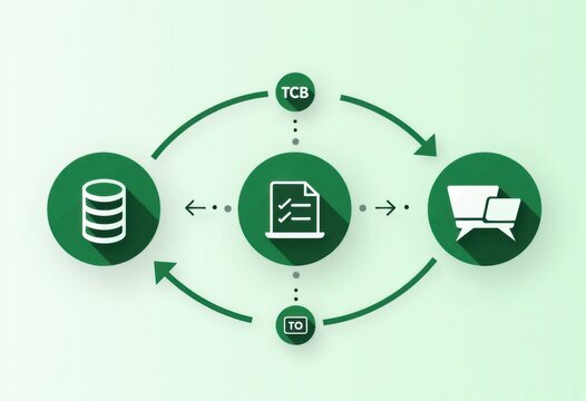 Data Flow Diagram Illustrating TCB and TO Processes with Circular Arrows and Icons