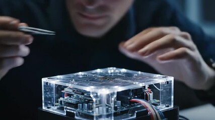 Engineer working with electronics components for new project