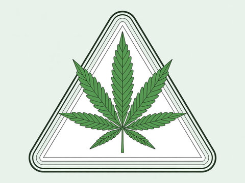 A minimalist illustration of a cannabis leaf inside a triangular warning sign.