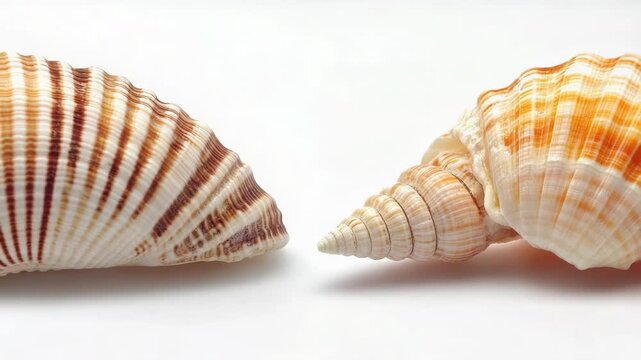Video Two seashells sit side by side on sandy beach