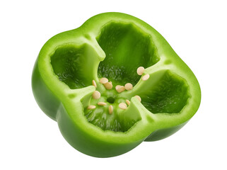 Halved green bell pepper isolated PNG, fresh vegetable with seeds on transparent background, healthy eating and cooking ingredient