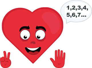 vector illustration emoticon character heart cartoon, with your fingers hands counting numbers