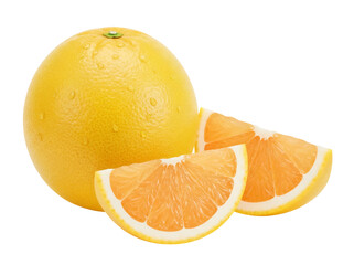 Fresh yellow grapefruit with slices PNG isolated on transparent background, juicy citrus fruit for healthy eating and vitamin C