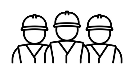 Three construction workers or group engineers line icon. Team of industrial workers in hard hat labor or construction concept. Vector illustration