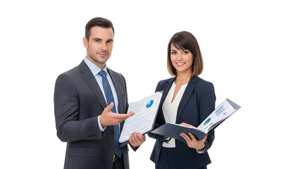 Confident business team reviewing documents in office environment