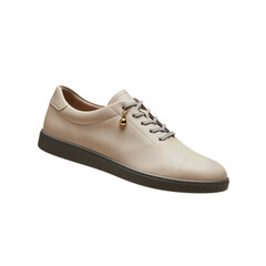 Beige Minimalist Leather Sneaker with Gold Accent