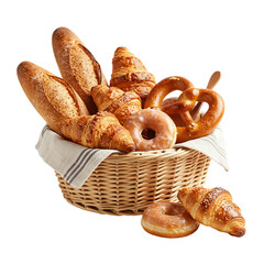 Basket of Fresh Bread and Pastries 3D Render