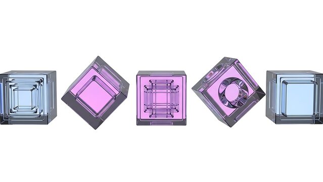 Stunning collection of transparent colored glass cubes showcasing intricate geometric designs and abstract reflections - Powered by Adobe