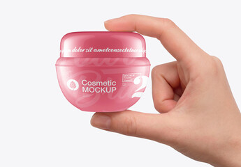 Cosmetic Jar in Hand Mockup