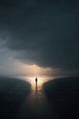 Fototapeta premium Silhouette of a person standing dramatic landscape