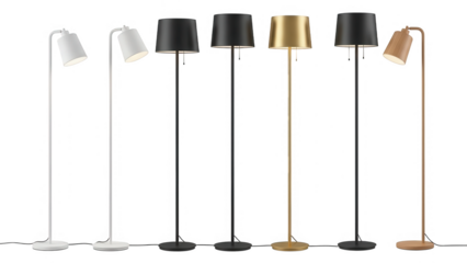 Collection of modern floor lamps isolated on transparent background