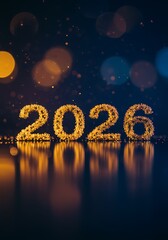 Brilliant Gold 2026 Numbers Sparkle Against Dark Bokeh Background happy new year 2026 new year 2026