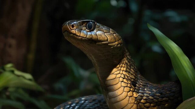 Video A close-up shot of a snake coiled around a plant, highlighting its texture and patterns