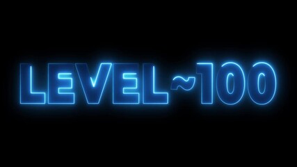 Level 100 Neon Glow Blue Text Animation Black Background Achievement Milestone Success Gaming - Powered by Adobe