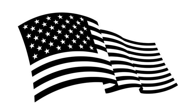 USA waving flag silhouette, elegant curve lines, black and white vector, isolated, crisp and bold design for stock illustrations