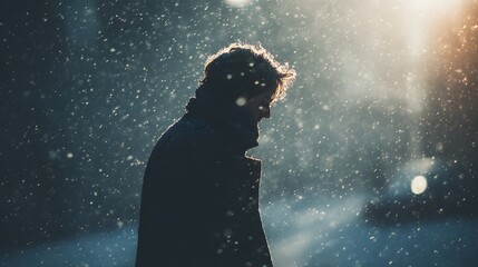 Silhouette of a Person Against a Warm Sunset Over Majestic Landscape