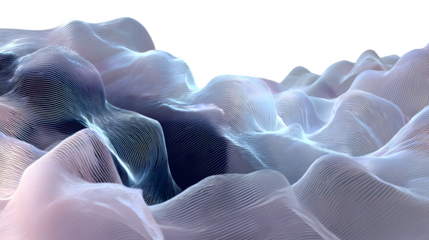 Abstract wavy lines creating a landscape with light blue and white color variations and black background