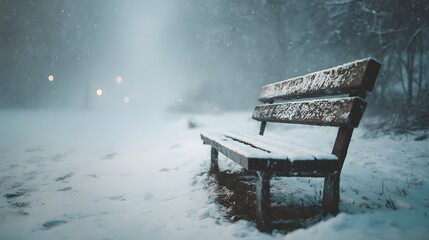 Snowy bench in a winter park