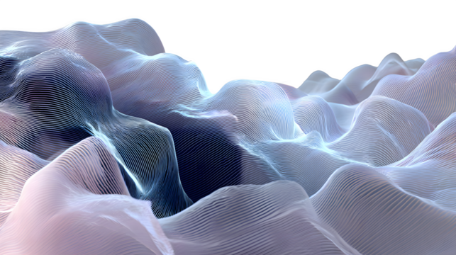 Abstract wavy lines creating a landscape with light blue and white color variations and black background - Powered by Adobe