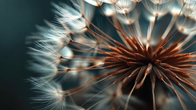 Beautiful close-up view of dandelion seeds captured in natural light showcasing delicate details