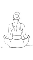 Woman Meditating in Lotus Pose Line Art on White Background