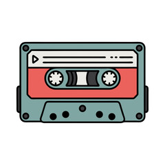 Vintage audio cassette tape in retro style with colorful details  
